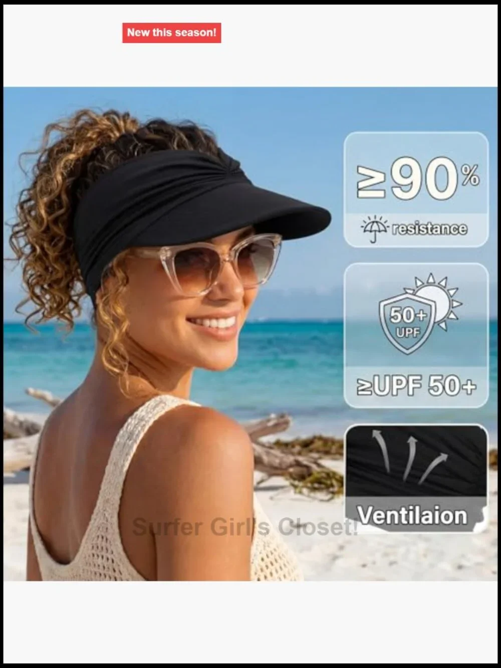 3 Pack Wide Brim Sun Visor Hats with UPF50+ Ponytail Hole Adjustable Sport Cap